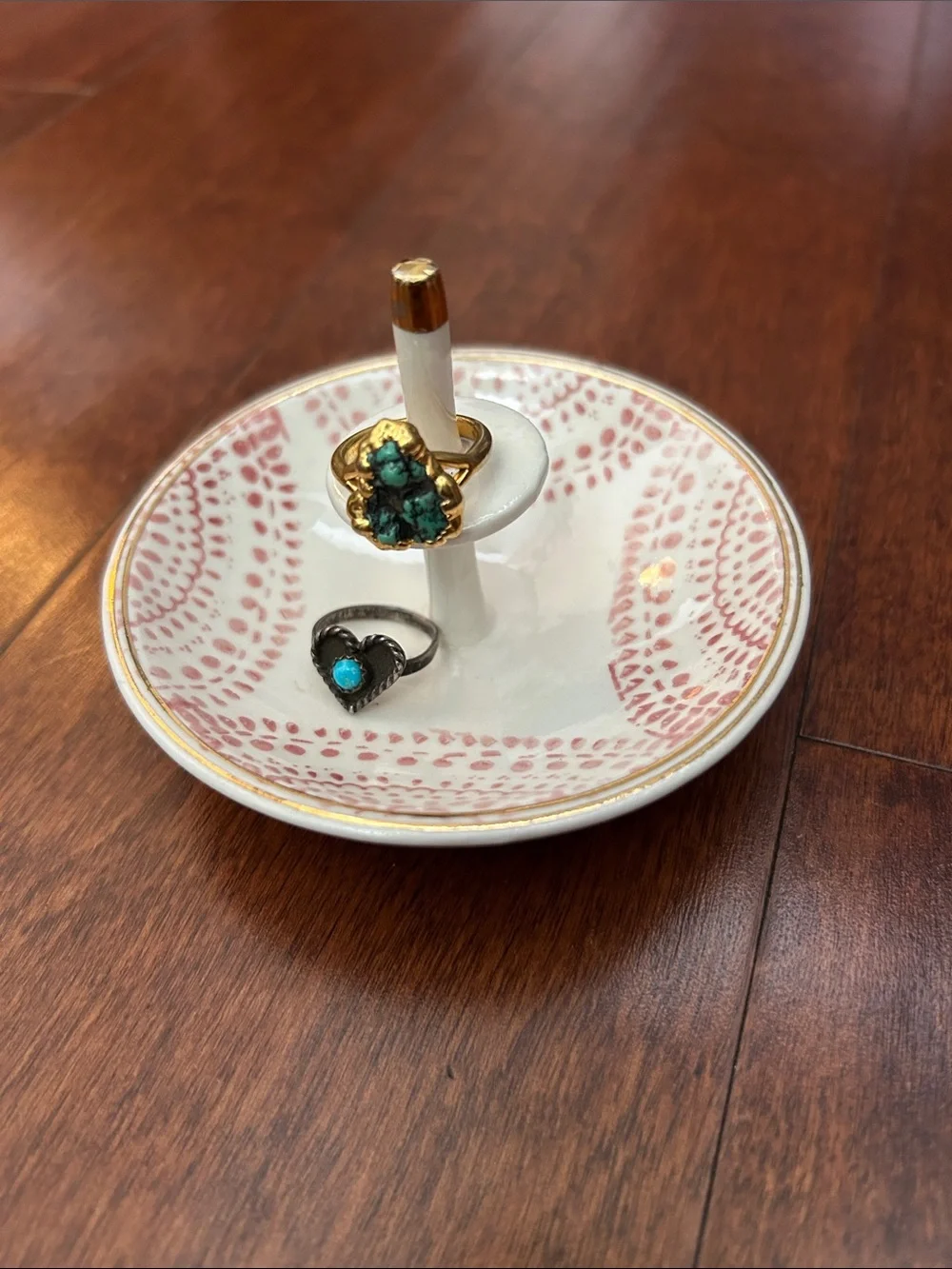 Pink and Gold Ceramic Ring Stand Jewelry Dish